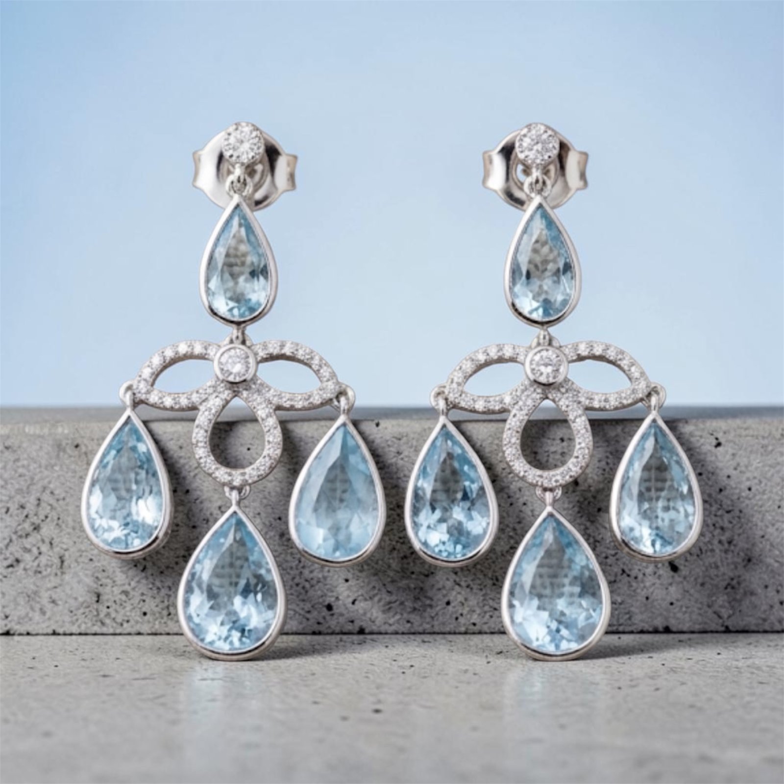 Pendientes - Platino - Aguamarina 33ct - Diamantes 1.70ct - Chandelier