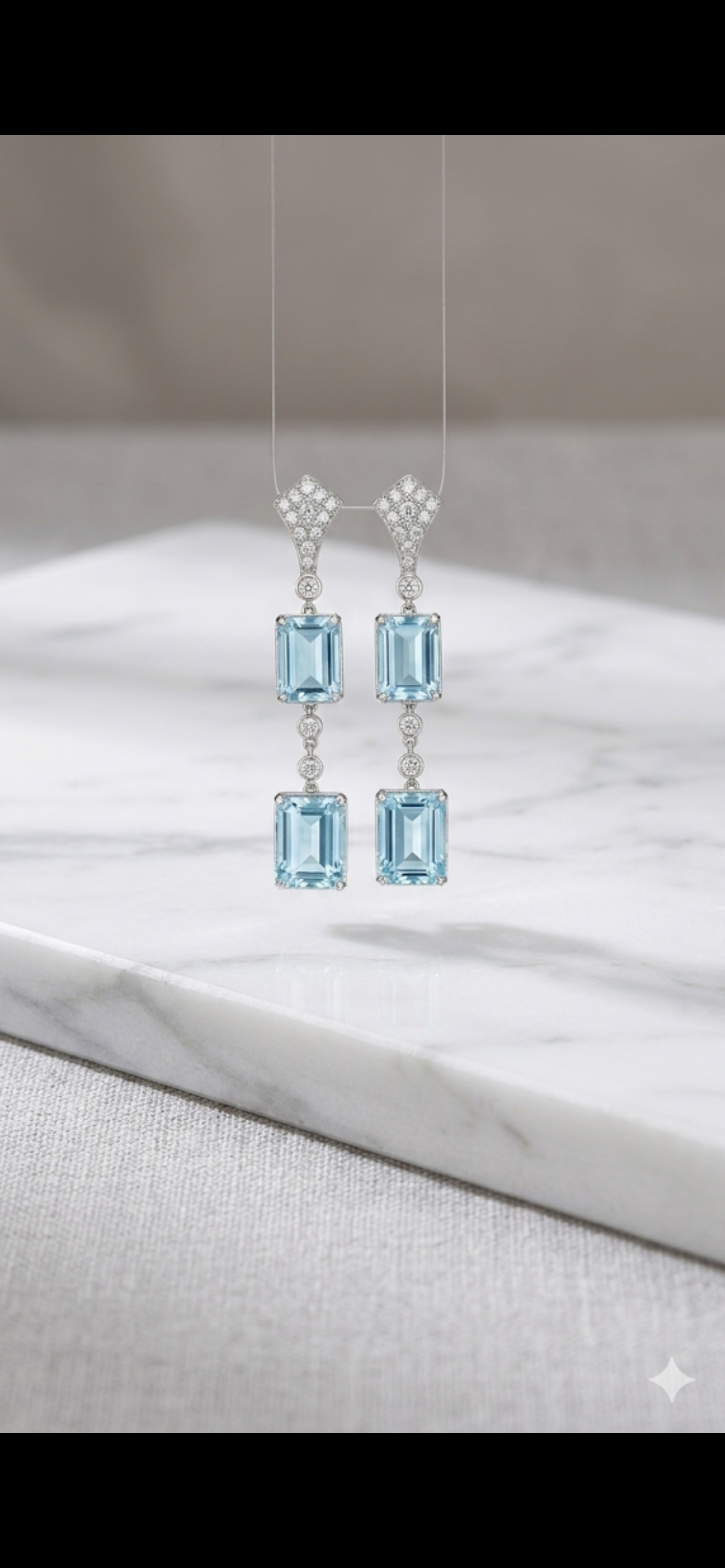 Pendientes - Platino - Aguamarina 22ct - Diamantes 1.35ct - Art Déco