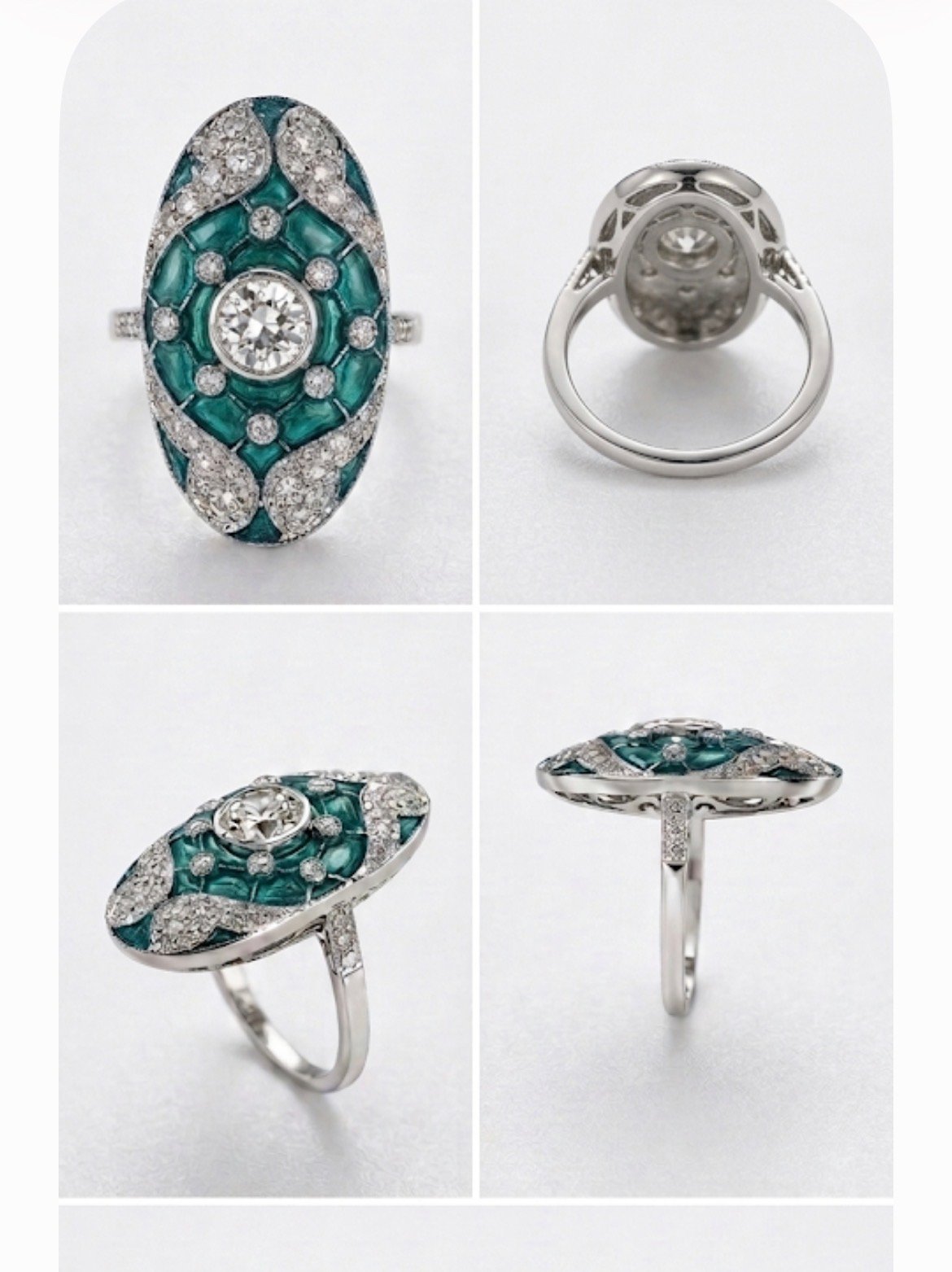 Anillo - Platino - Diamante 0.80ct - Esmalte Antiguo - Art Déco