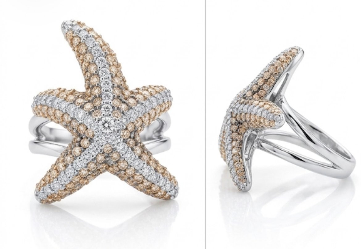 Anillo - Plata - Zirconias Bicolor - Diseño Estrella de Mar