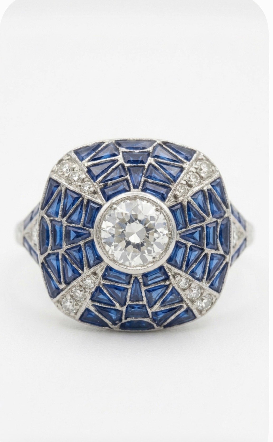 Anillo Art Deco · Esmalte azul · Diamante brillante 0,80 ct VVS1 · Platino